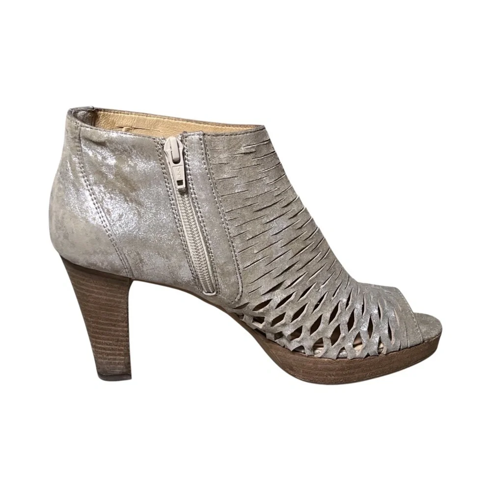 PAUL GREEN Tacey Metallic Perforated Leather Peep Toe Ankle Booties | 8 (UK 5.5)